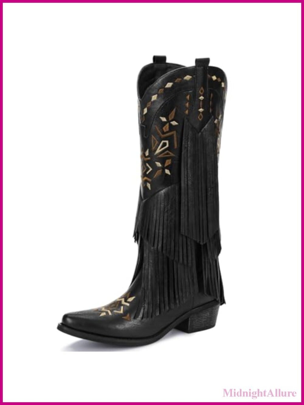 Fringe Knee High Cowboy Boots Pointed Toe Pull On Western Boots